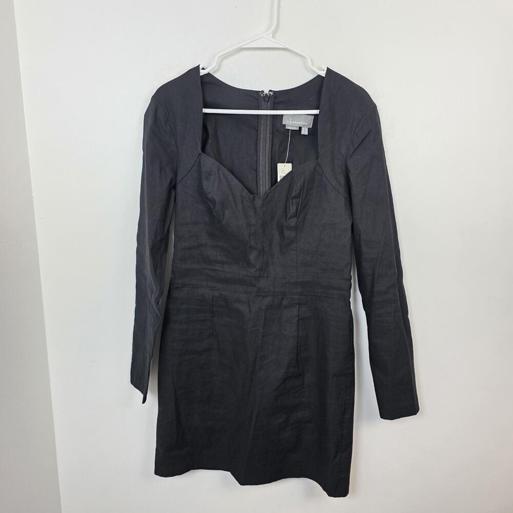 Anthropologie Black Long Sleeve Slim Sweetheart Linen Blend Mini Dress Size 10 - Picture 3 of 12